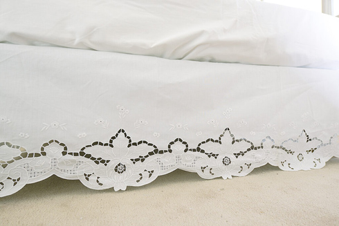 Twin Size Dust Ruffle. Grace Hand Embroidered. 39x76 - Click Image to Close